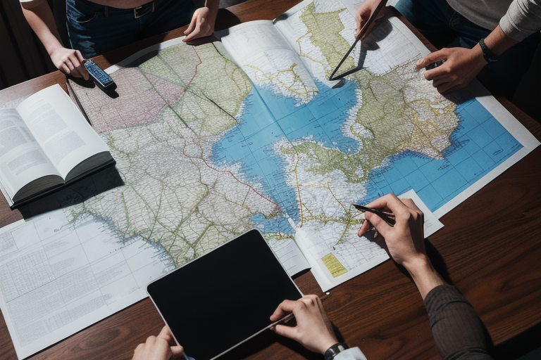 An image of hands pointing to a map, representing mining permitting agencies.