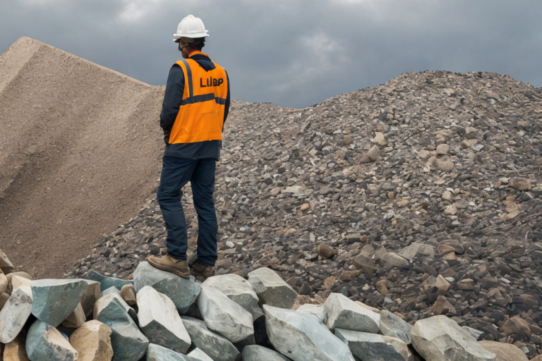 A man stands on a pile of rock considering the best way to go about Expanding Aggregate Production