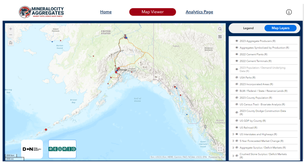 Aggregate producers in Alaska are spread widely to accommodate remote populations.