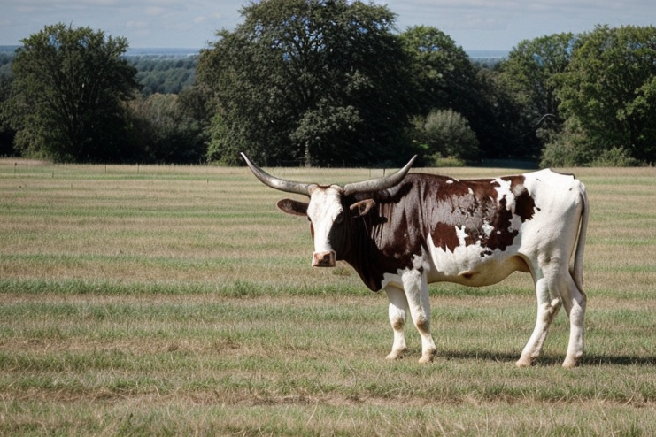 A texas longhorn stands in a field. Texas is a top aggregate producing state.
